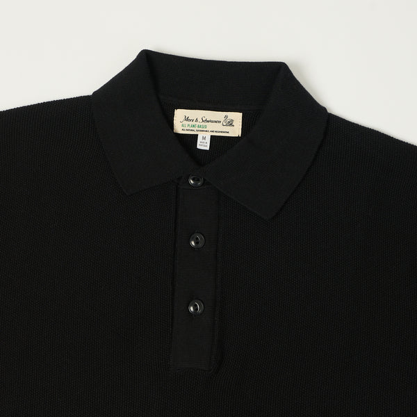 Merz b. Schwanen KPLP02 Plant Based Knitted Polo Shirt - Deep Black
