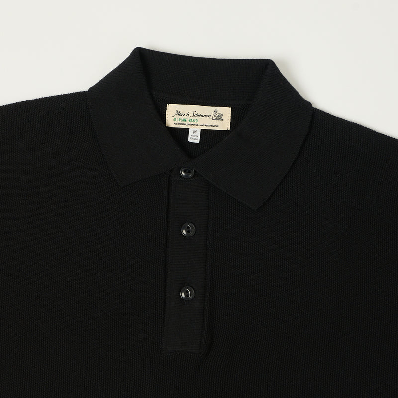 Merz b. Schwanen KPLP02 Plant Based Knitted Polo Shirt - Deep Black