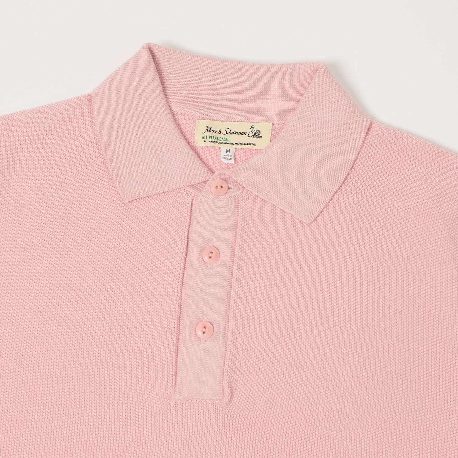 Merz b. Schwanen 'Good Basics' Plant Based Knitted Polo Shirt - Dusted Pink