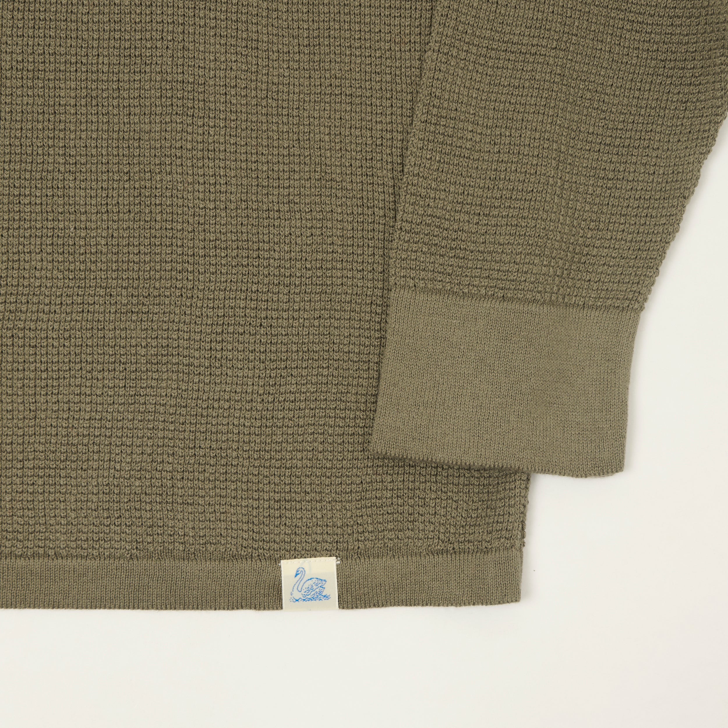 Merz b. Schwanen Lightweight Waffle Knit Sweater - Army