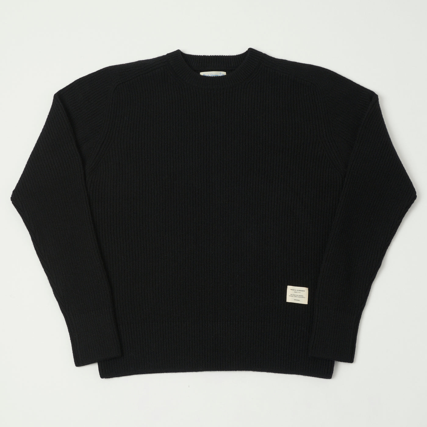 Merz b. Schwanen 'Good Basics' Wool Cashmere Ribbed Knit Pullover - Deep Black