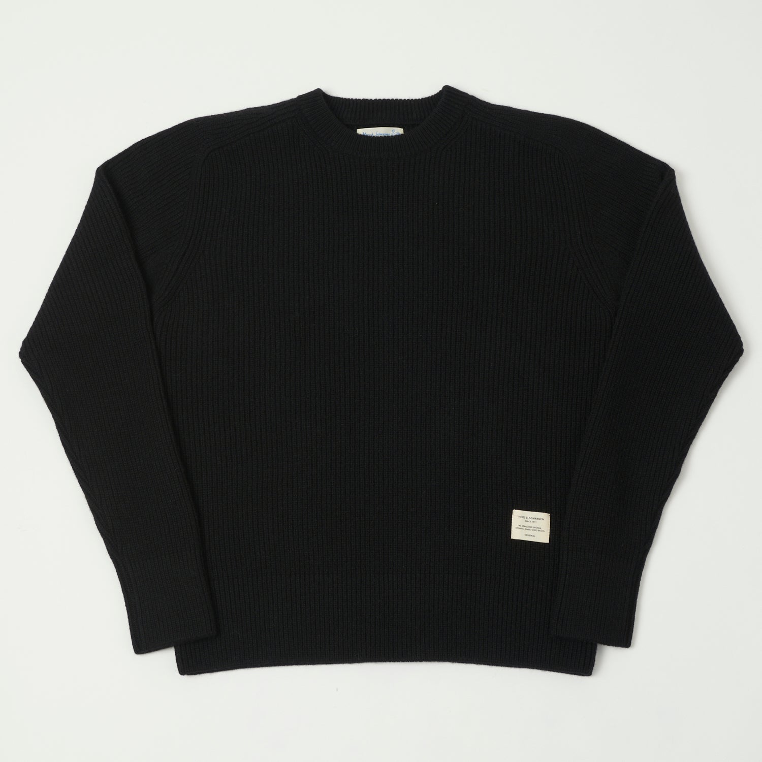 Merz b. Schwanen 'Good Basics' Wool Cashmere Ribbed Knit Pullover - Deep Black