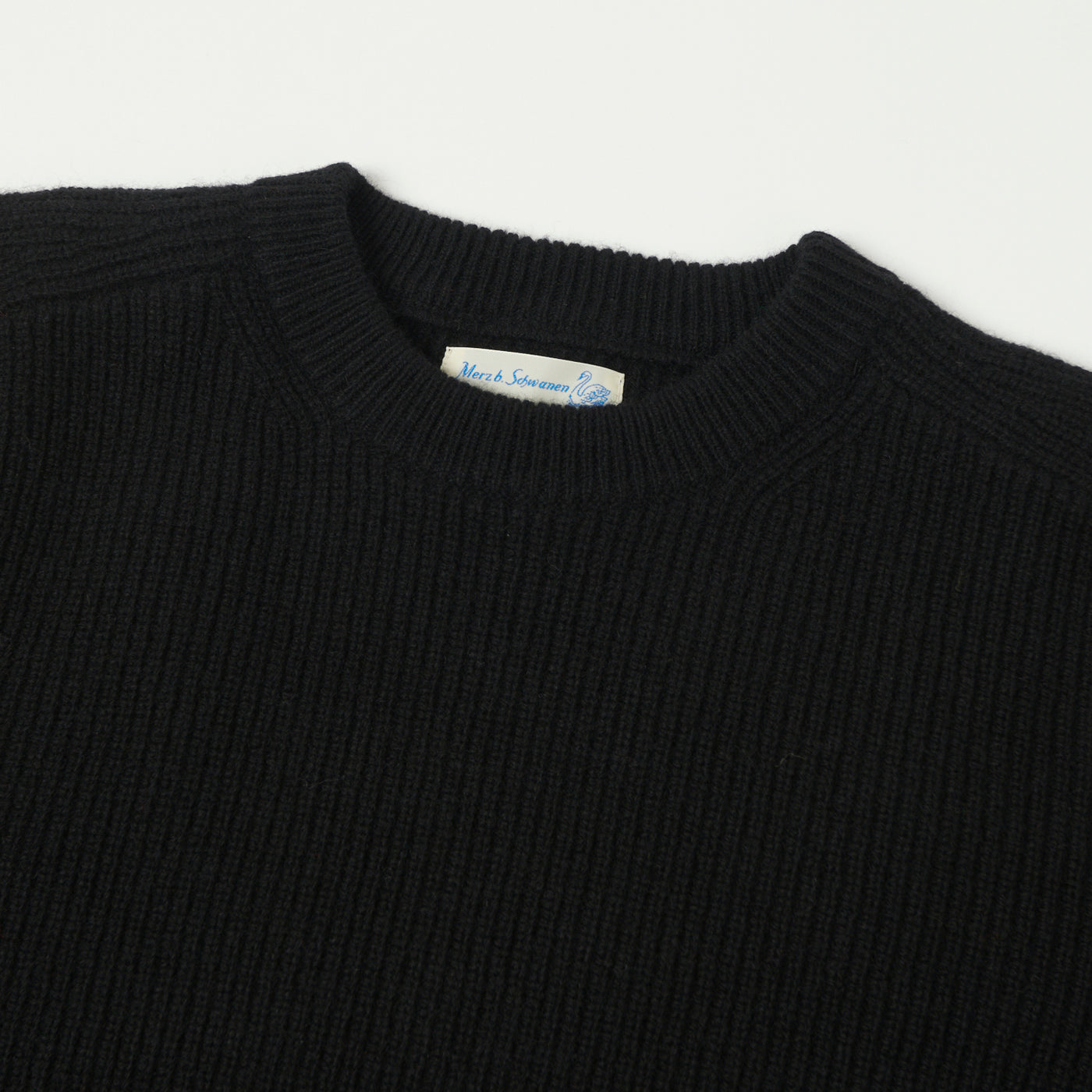 Merz b. Schwanen 'Good Basics' Wool Cashmere Ribbed Knit Pullover - Deep Black
