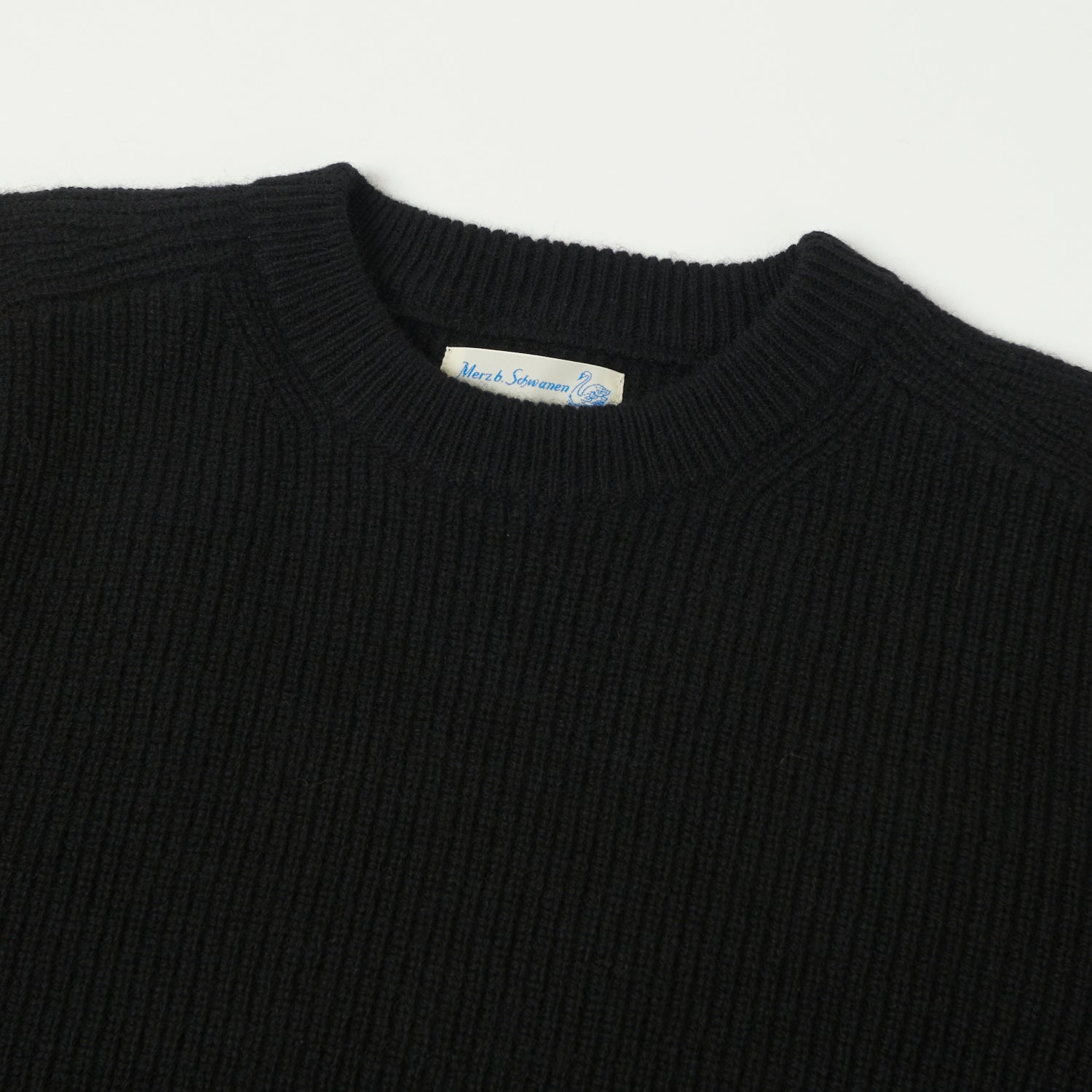 Merz b. Schwanen 'Good Basics' Wool Cashmere Ribbed Knit Pullover - Deep Black