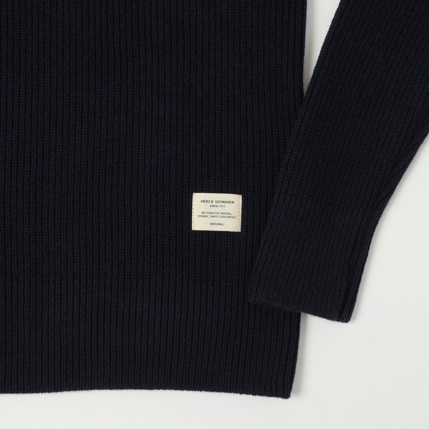 Merz b. Schwanen 'Good Basics' Wool Cashmere Ribbed Knit Pullover - Dark Navy