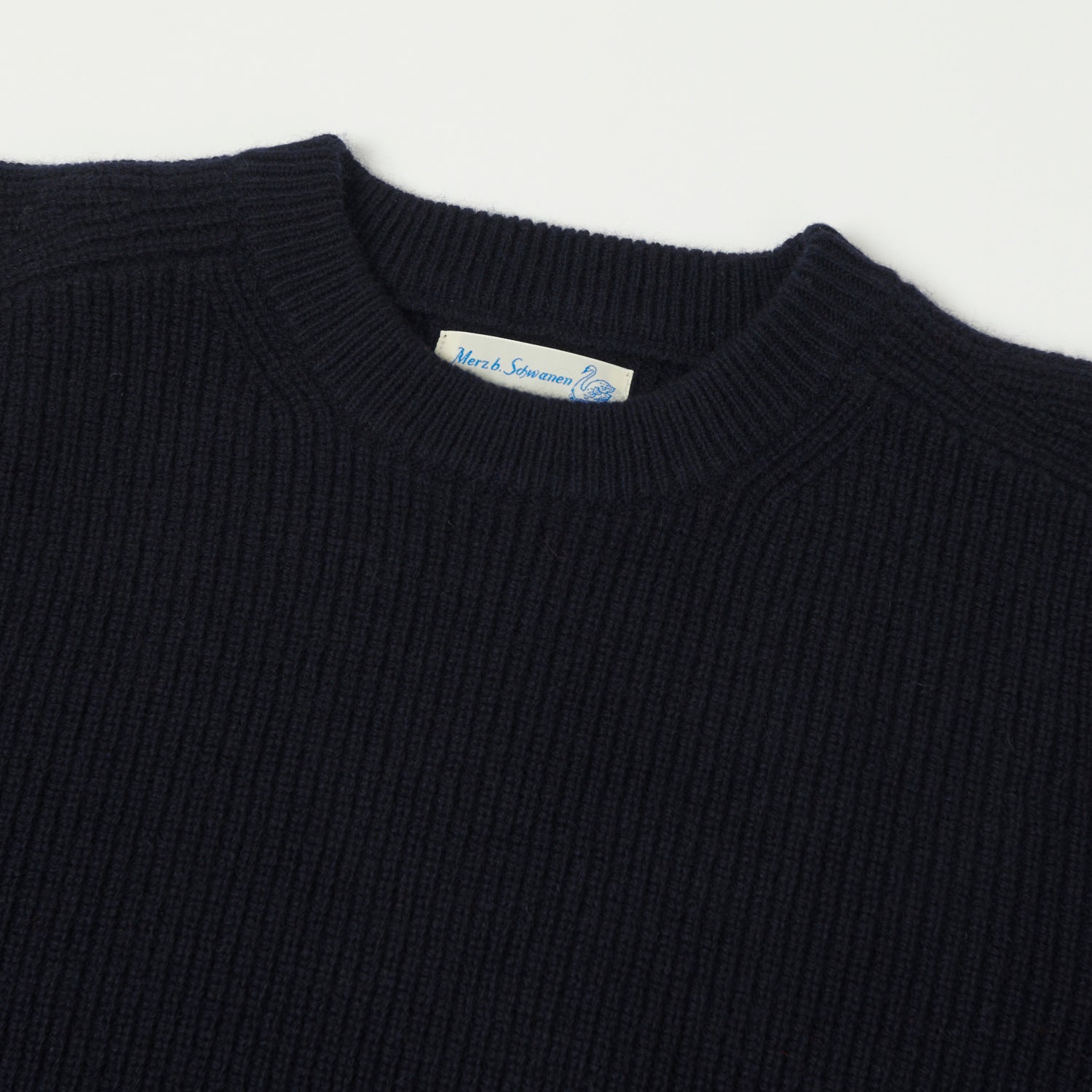 Merz b. Schwanen 'Good Basics' Wool Cashmere Ribbed Knit Pullover - Dark Navy
