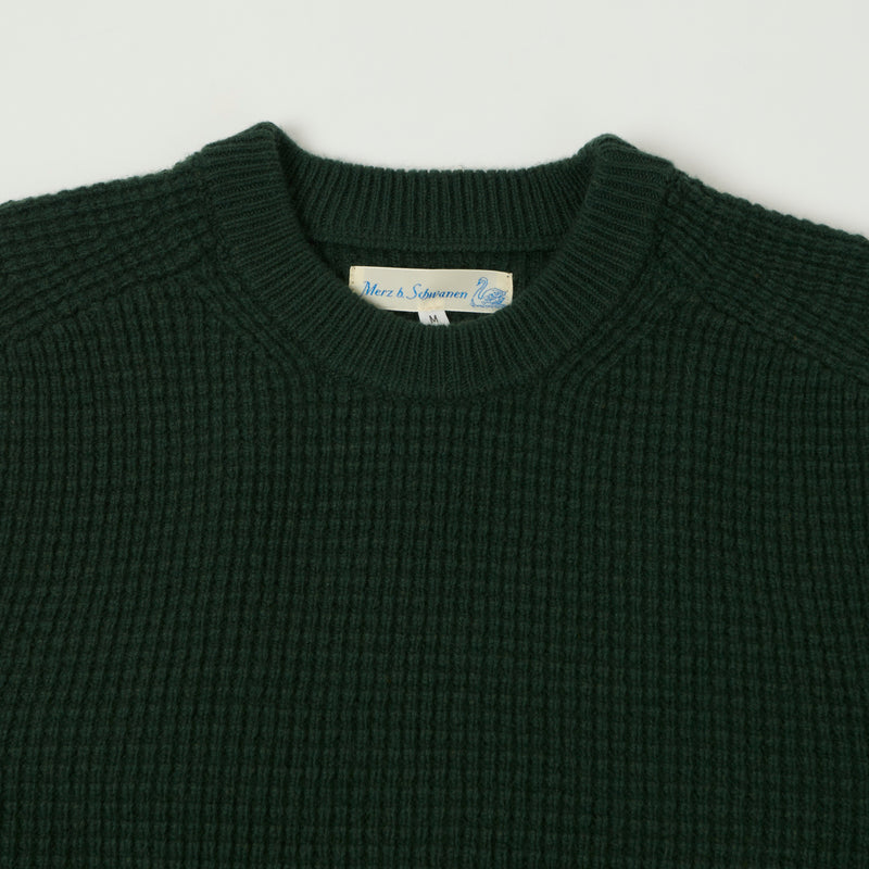 Merz b. Schwanen 'Good Basics' Merino/Cashmere Waffle Knit Pullover - Bottle Green