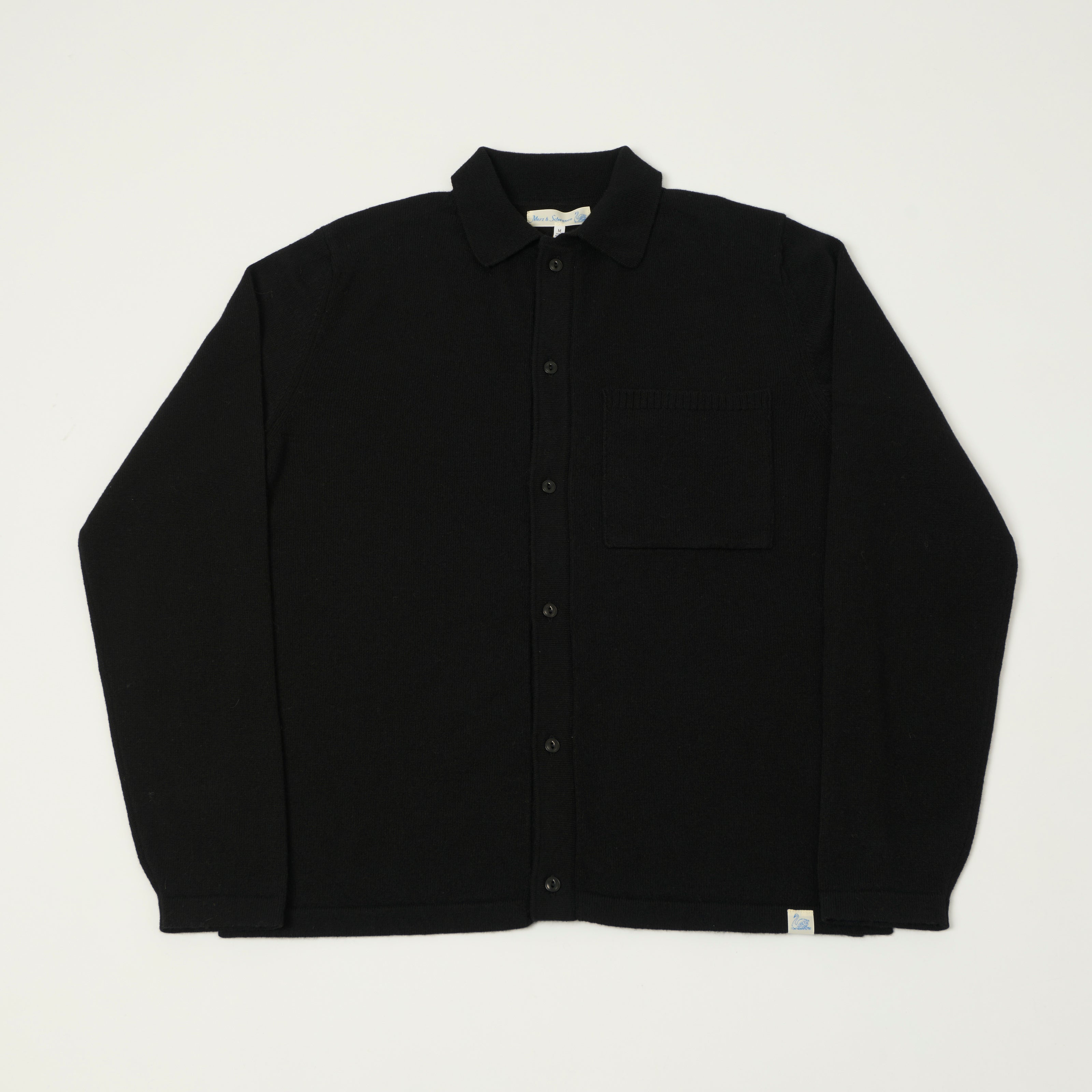 Merz b. Schwanen 'Good Basics' Merino Wool Long Sleeve Shirt - Deep Black