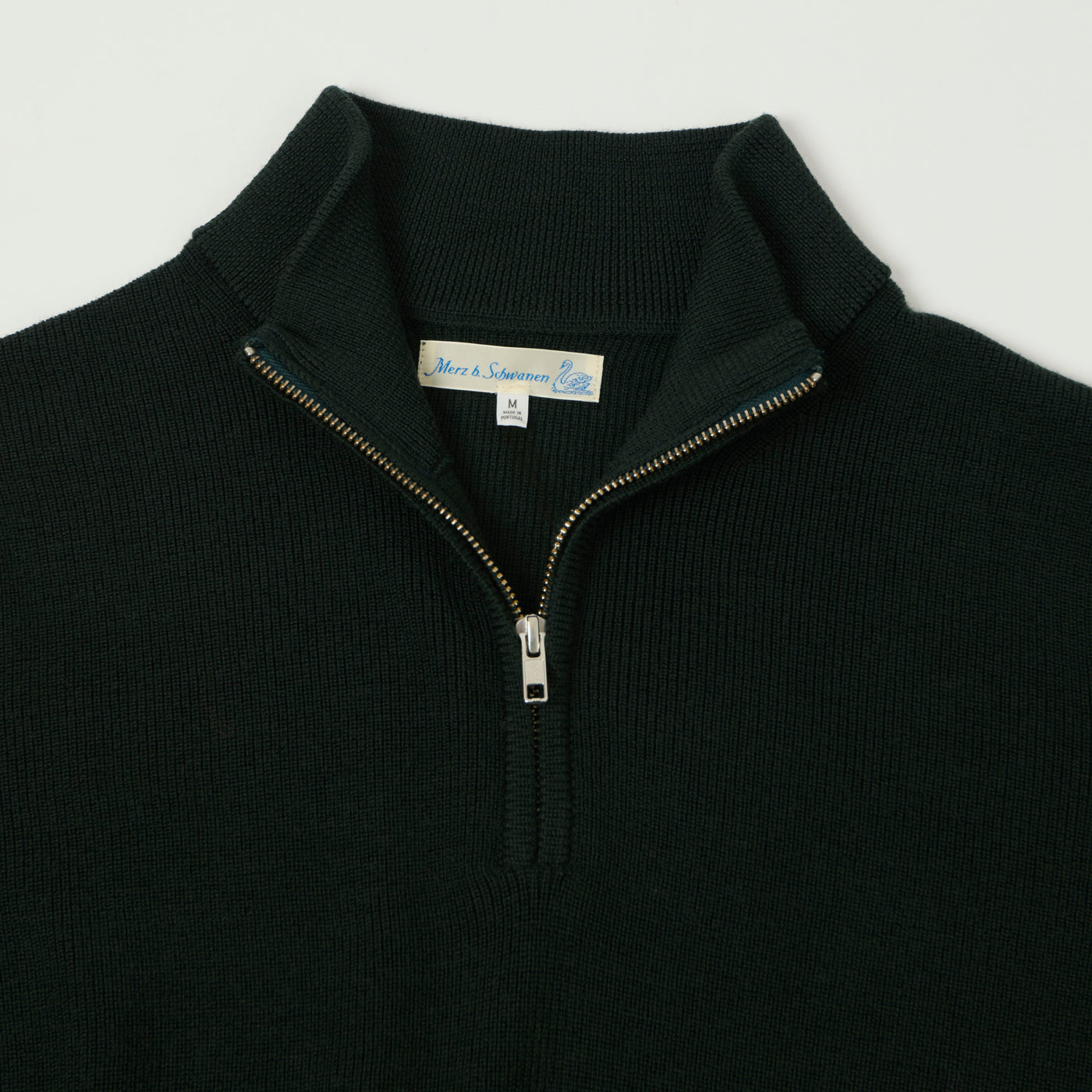 Merz b. Schwanen 'Good Basics' Merino Wool Quarter Zip Sweater - Bottle Green