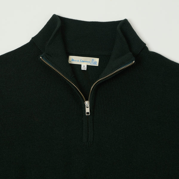 Merz b. Schwanen 'Good Basics' Merino Wool Quarter Zip Sweater - Bottle Green