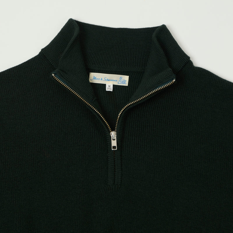 Merz b. Schwanen 'Good Basics' Merino Wool Quarter Zip Sweater - Bottle Green