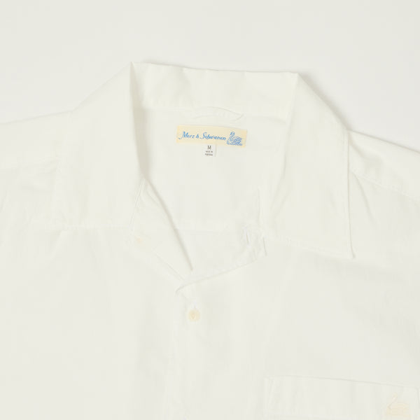 Merz b. Schwanen SHIRT09LP Organic Cotton Poplin Short Sleeve Shirt - White
