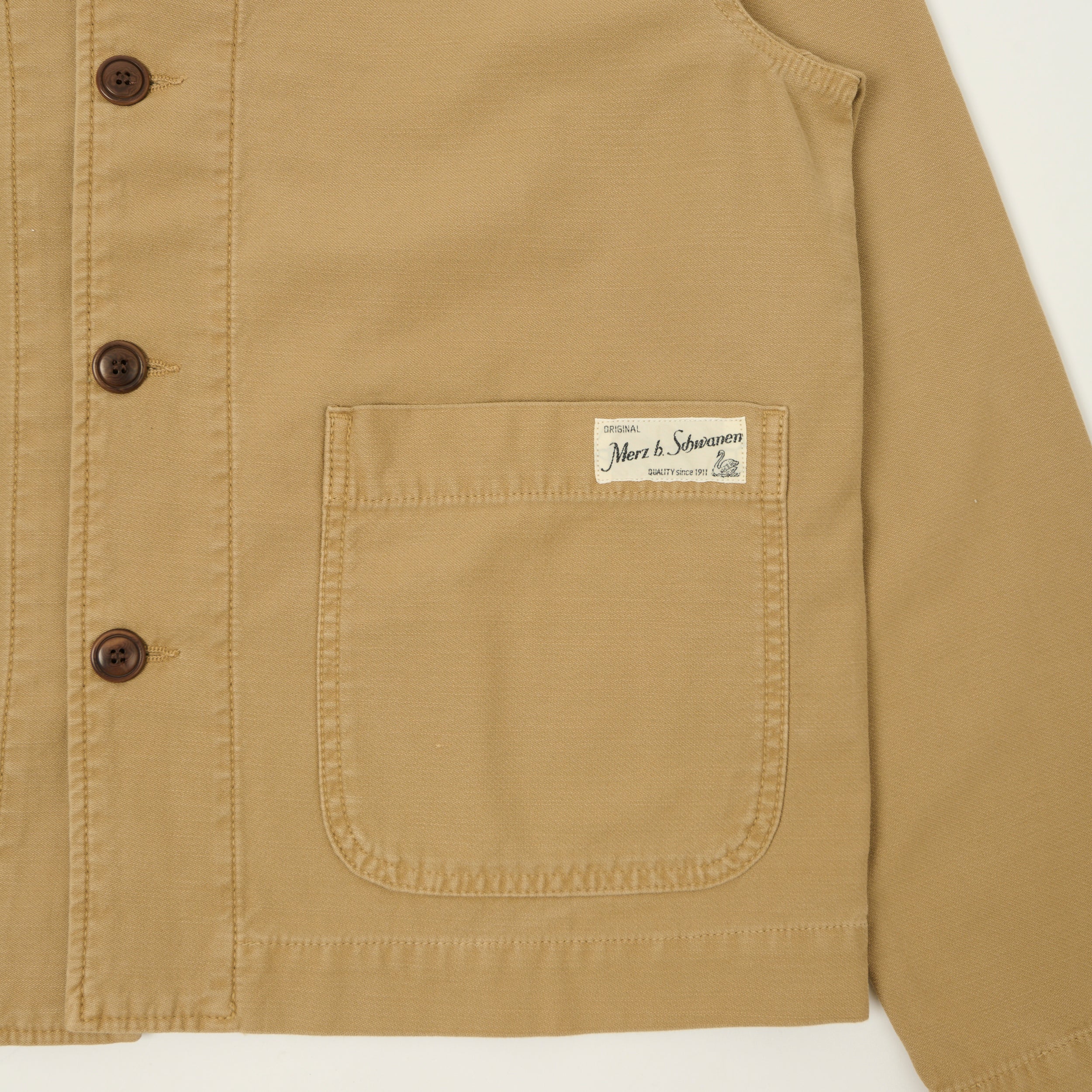 Merz b. Schwanen Reverse Sateen Cropped Worker's Jacket - Dusted Khaki