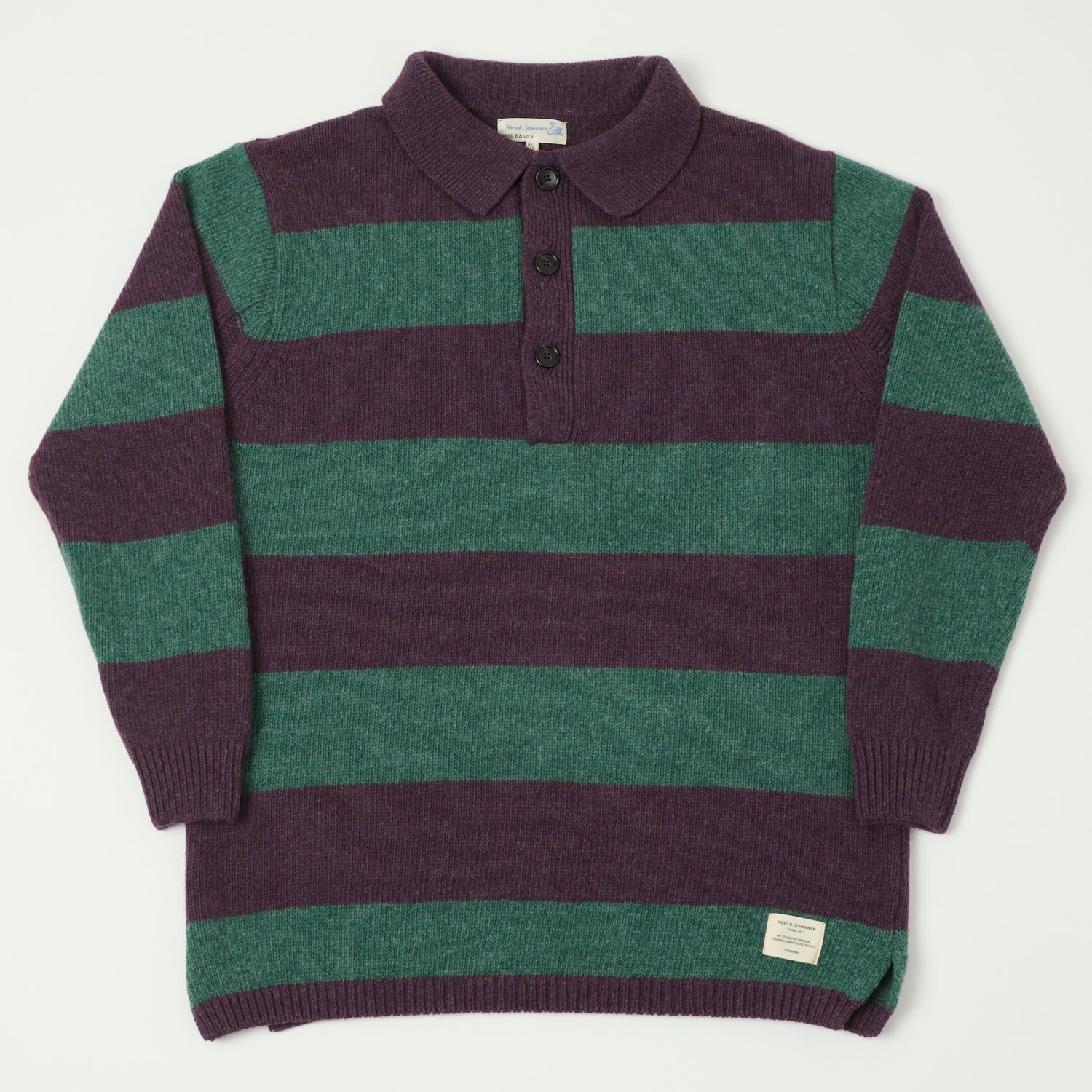 Merz b. Schwanen 'Good Basics' Wool Stripe Polo- Purple/Dark Teal