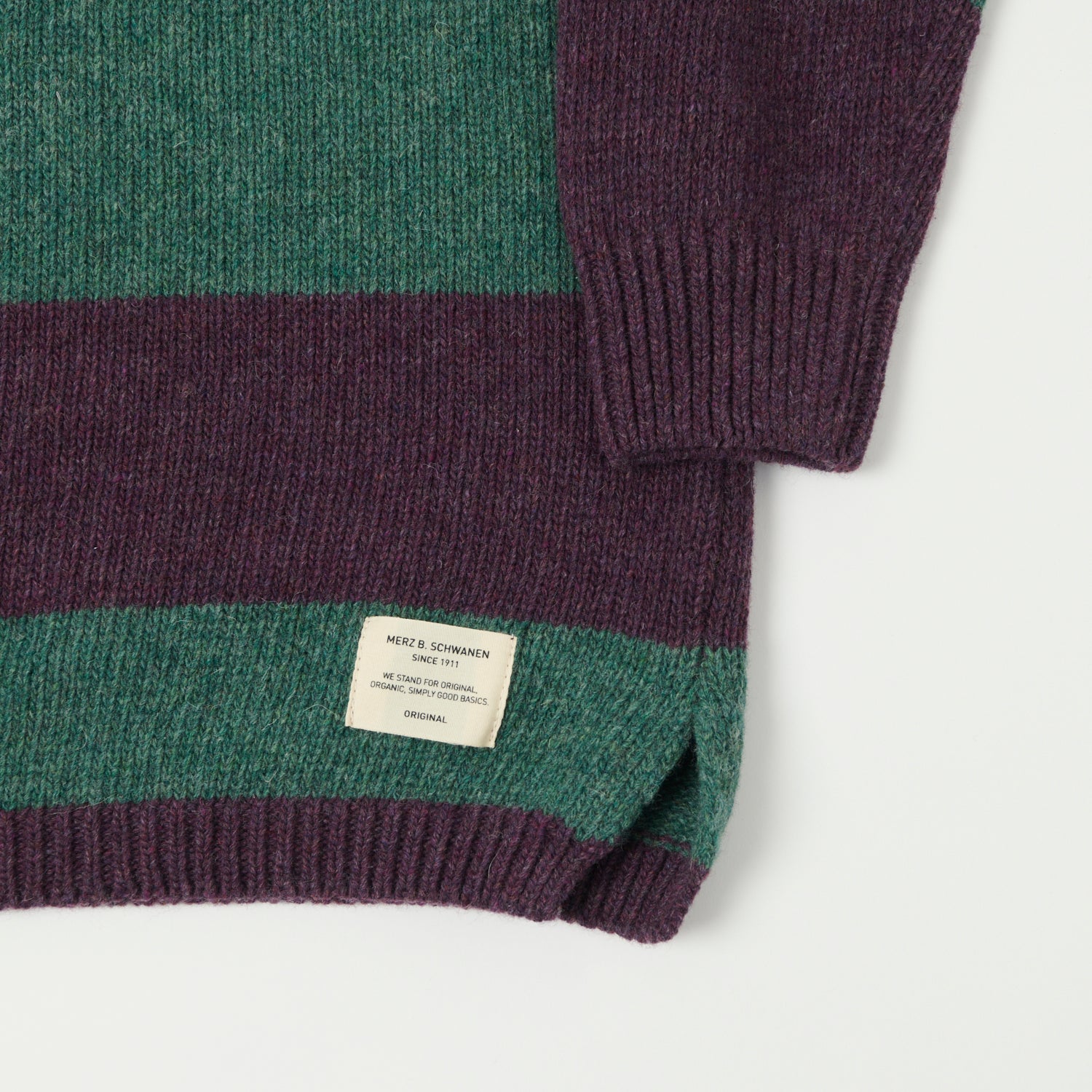 Merz b. Schwanen 'Good Basics' Wool Stripe Polo- Purple/Dark Teal
