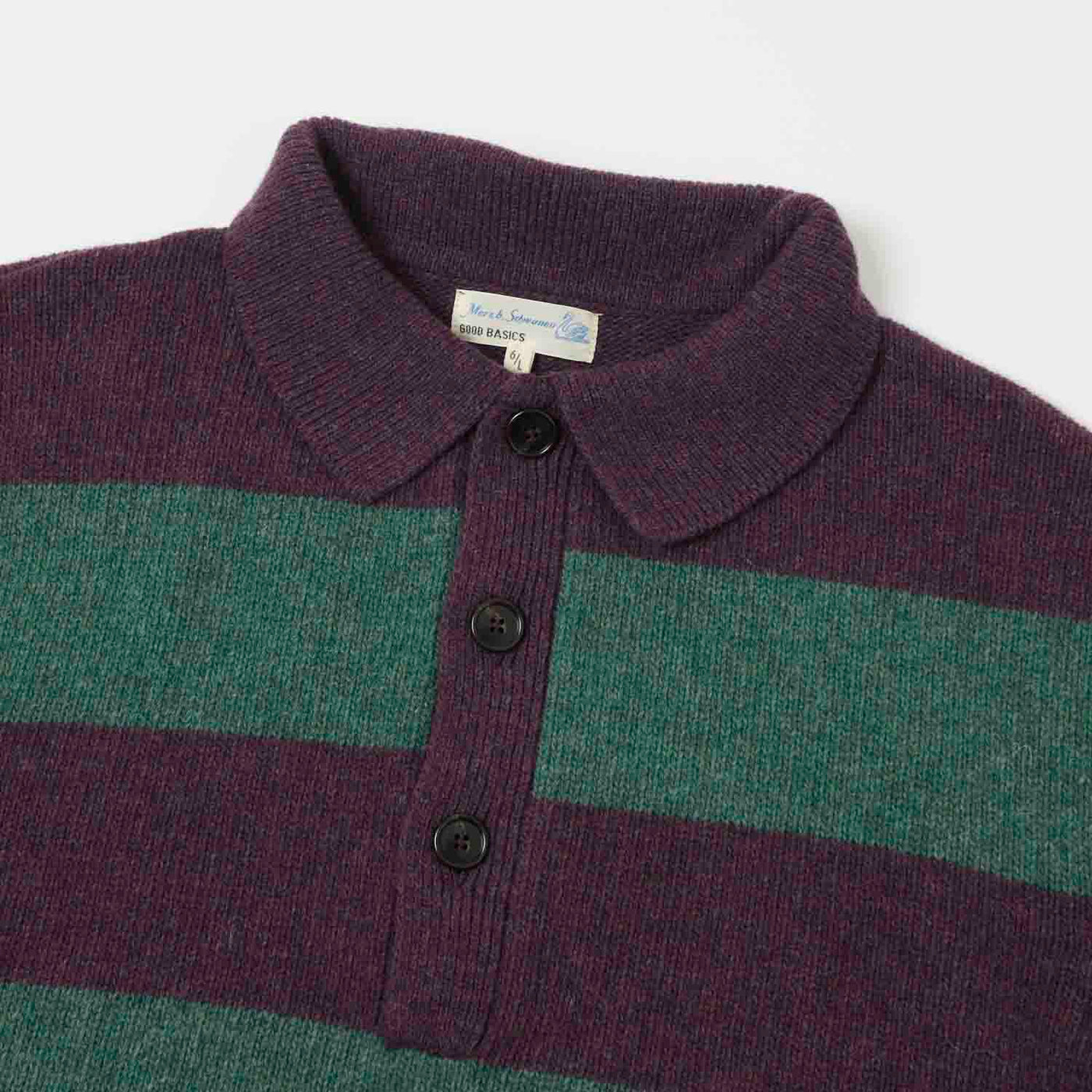 Merz b. Schwanen 'Good Basics' Wool Stripe Polo- Purple/Dark Teal