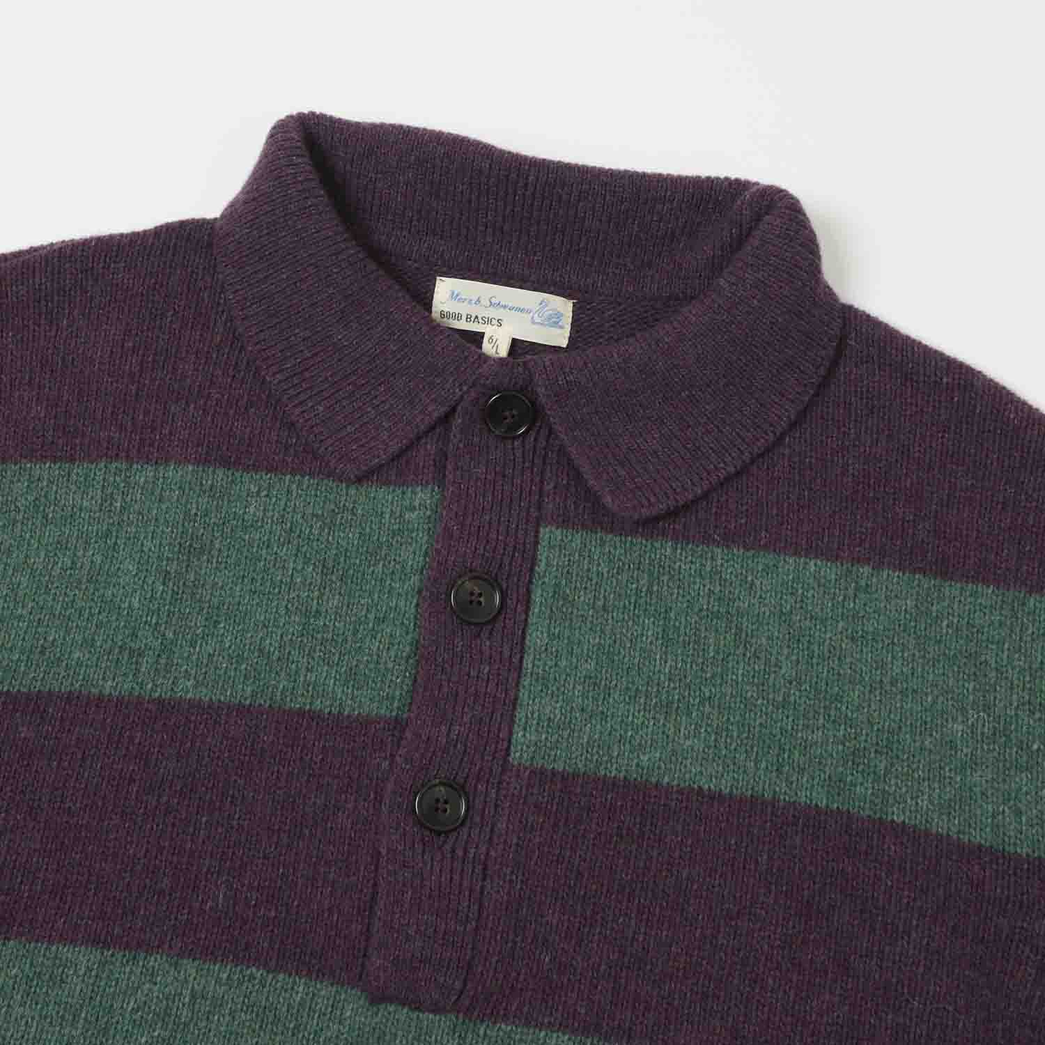 Merz b. Schwanen 'Good Basics' Wool Stripe Polo- Purple/Dark Teal