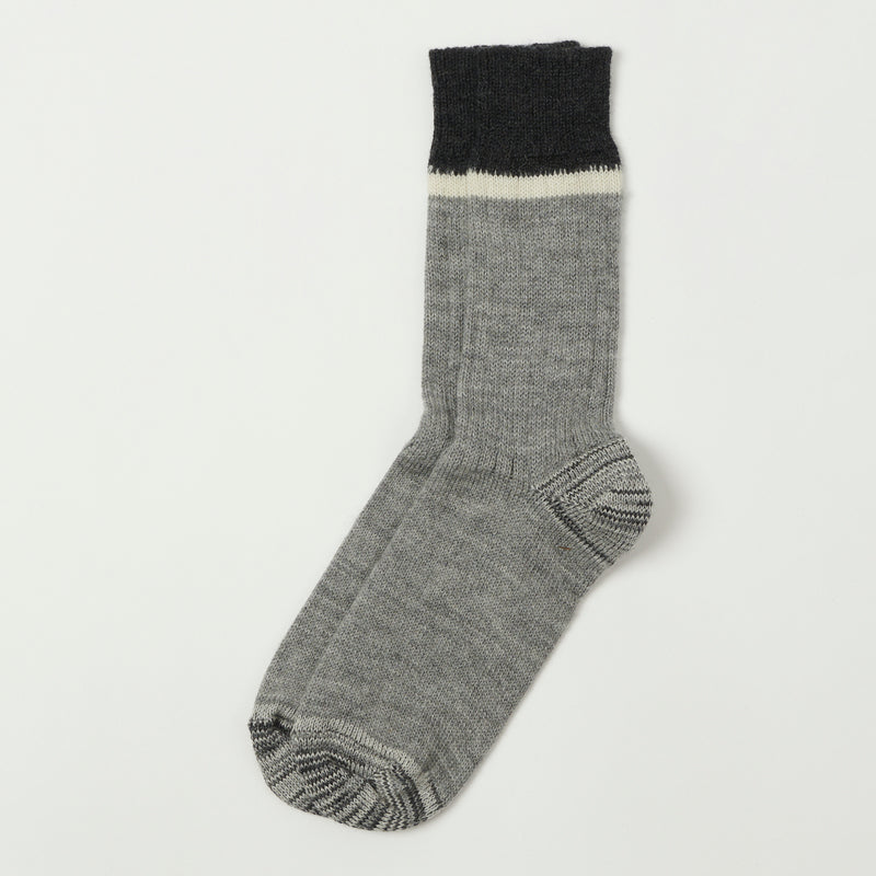 Merz b. Schwanen S73 Retro Sport Wool Striped Socks - Grey Melange/Nature