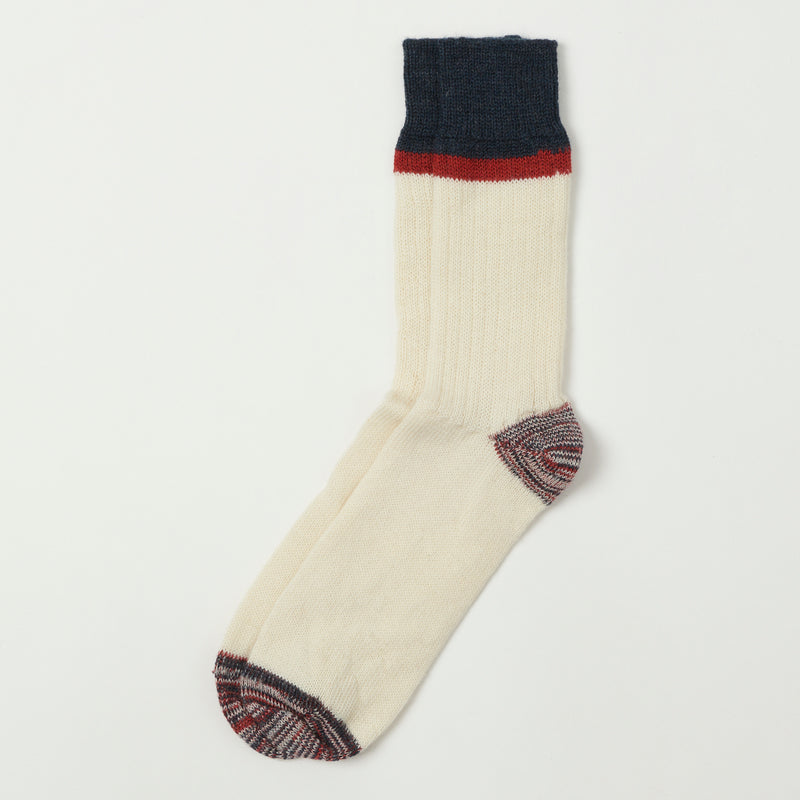 Merz b. Schwanen S73 Retro Sport Wool Striped Socks - Nature/Dark Red