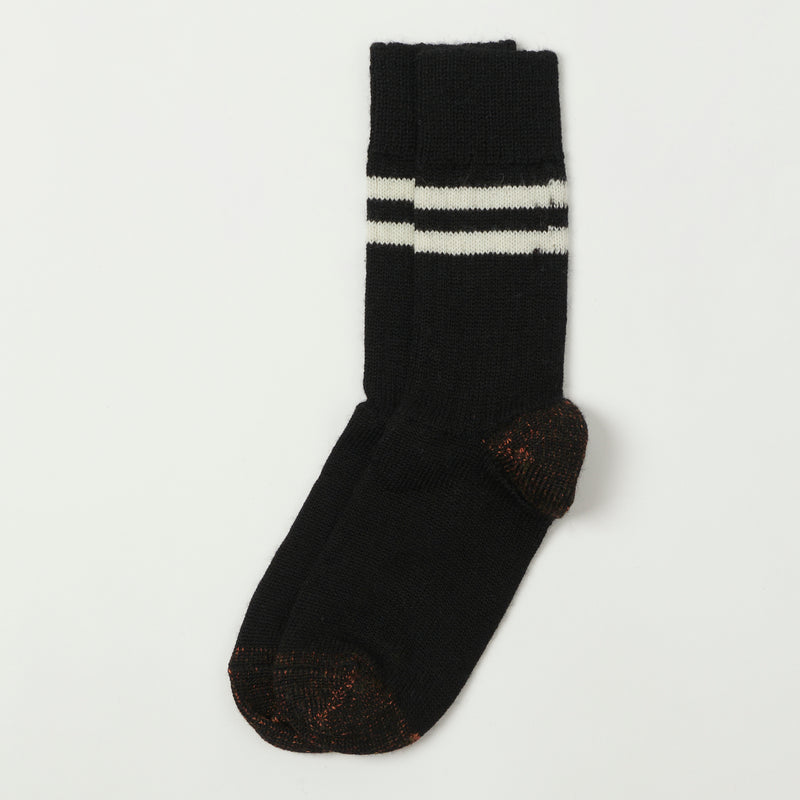 Merz b. Schwanen S75 Organic Wool Striped Socks - Black