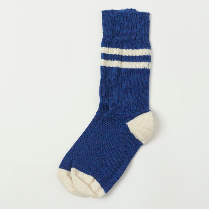 Merz b. Schwanen S75 Organic Wool Striped Socks - Electric Blue/Nature