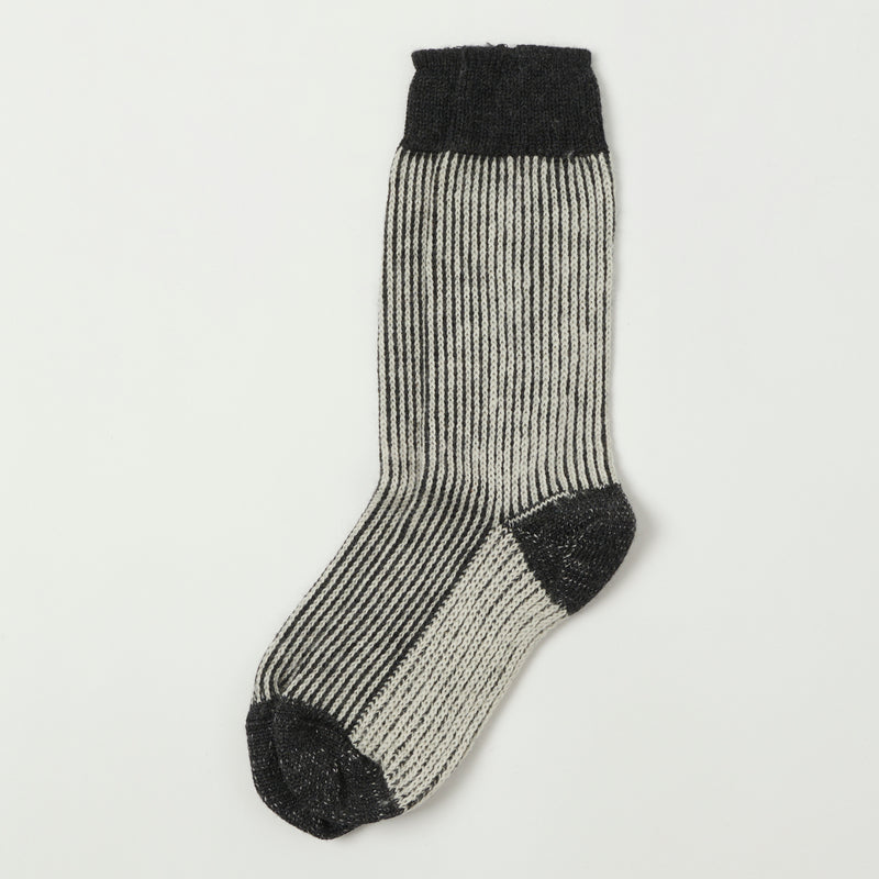 Merz b. Schwanen S77 Fine Ripped Wool Striped Sock - Deep Black/Nature