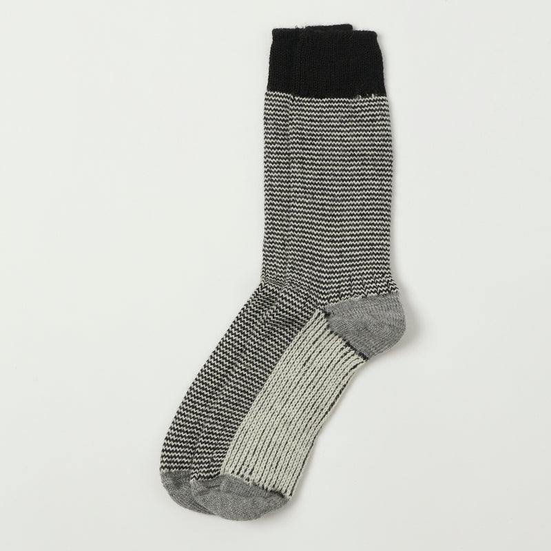 Merz b. Schwanen S78 Fine Striped Wool Sock - Deep Black/Nature