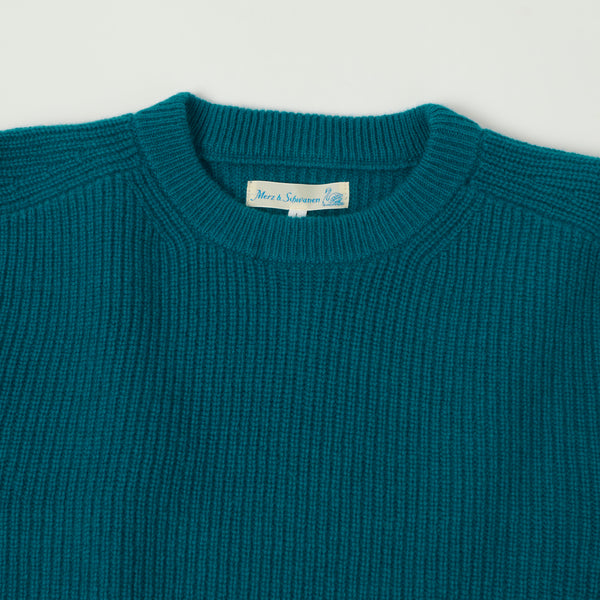 Merz b. Schwanen 'Good Basics' Wool Cashmere Ribbed Knit Pullover - Carbon Blue