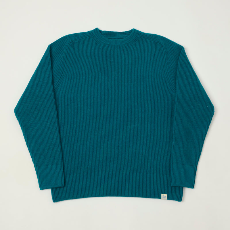 Merz b. Schwanen 'Good Basics' Wool Cashmere Ribbed Knit Pullover - Carbon Blue