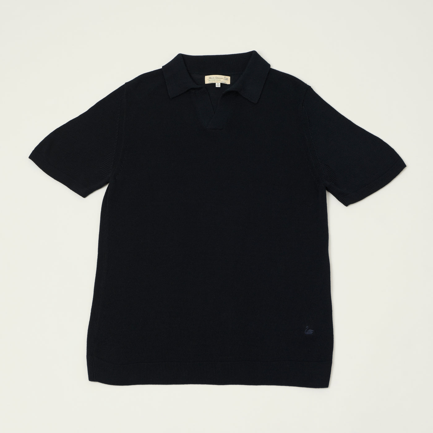 Merz b. Schwanen 'Good Basics' Knitted Polo Shirt - Dark Navy