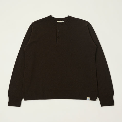 Merz b. Schwanen Wool Cashmere-Silk Long Sleeve Henley - Espresso