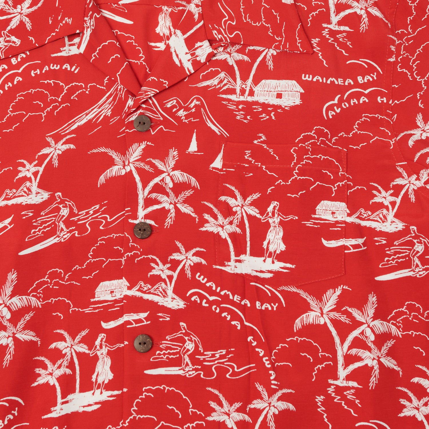 Micky Oye 'Waimea Bay' Aloha Shirt - Red