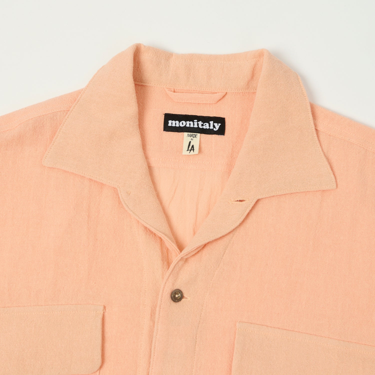 Monitaly 'Milano' 1950s Camp Collar Shirt - Tropical Peach