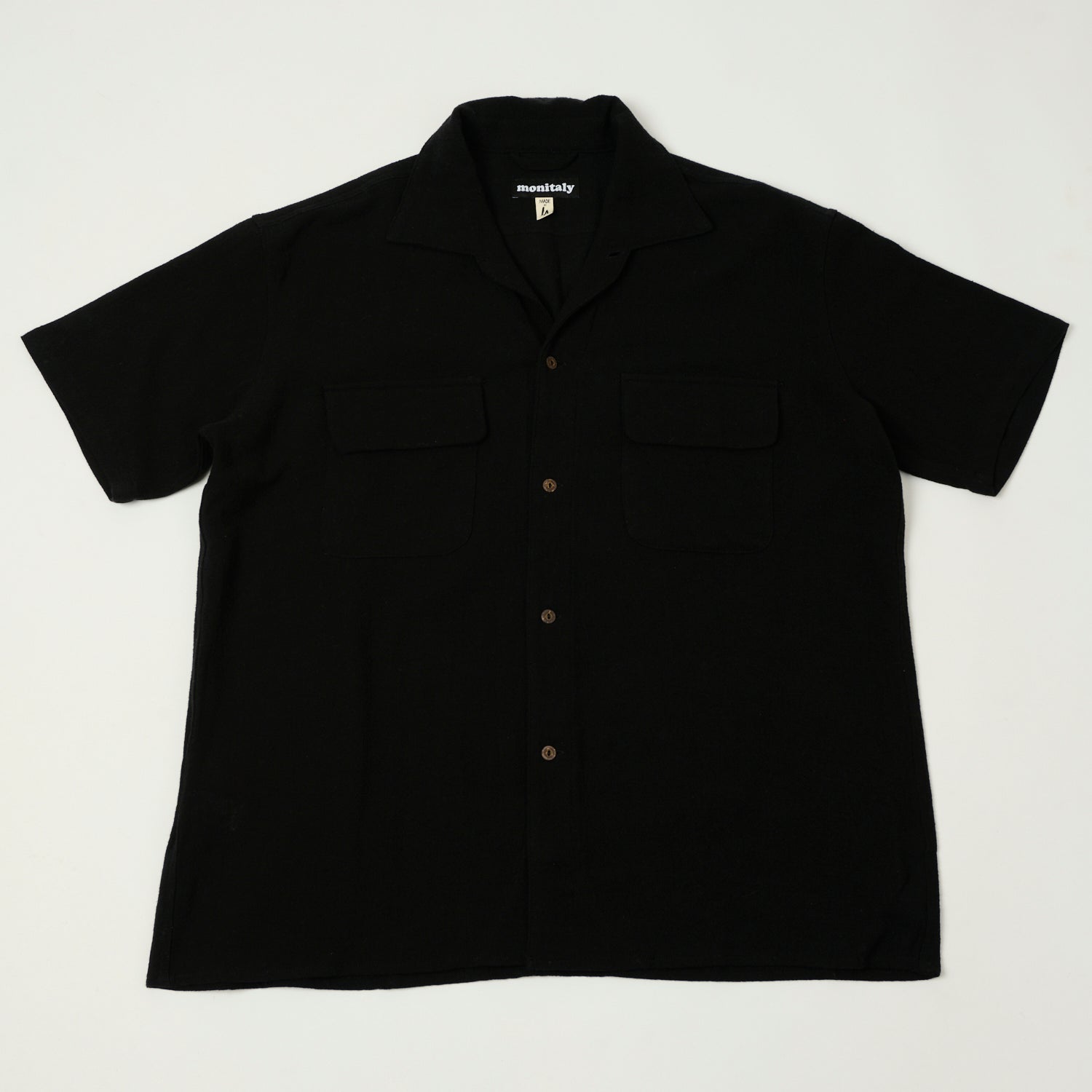 Monitaly 'Milano' 1950s Camp Collar Shirt - Tropical Black