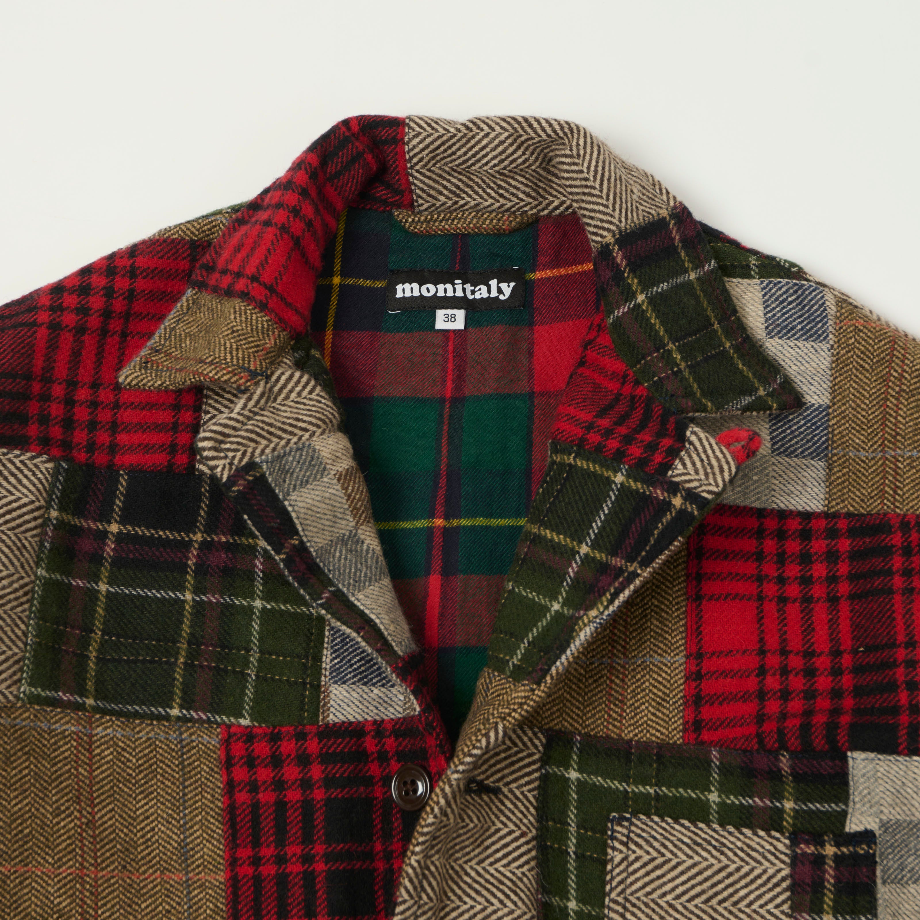 Monitaly Wool Patchwork Italian Jail Jacket - Red/Brown
