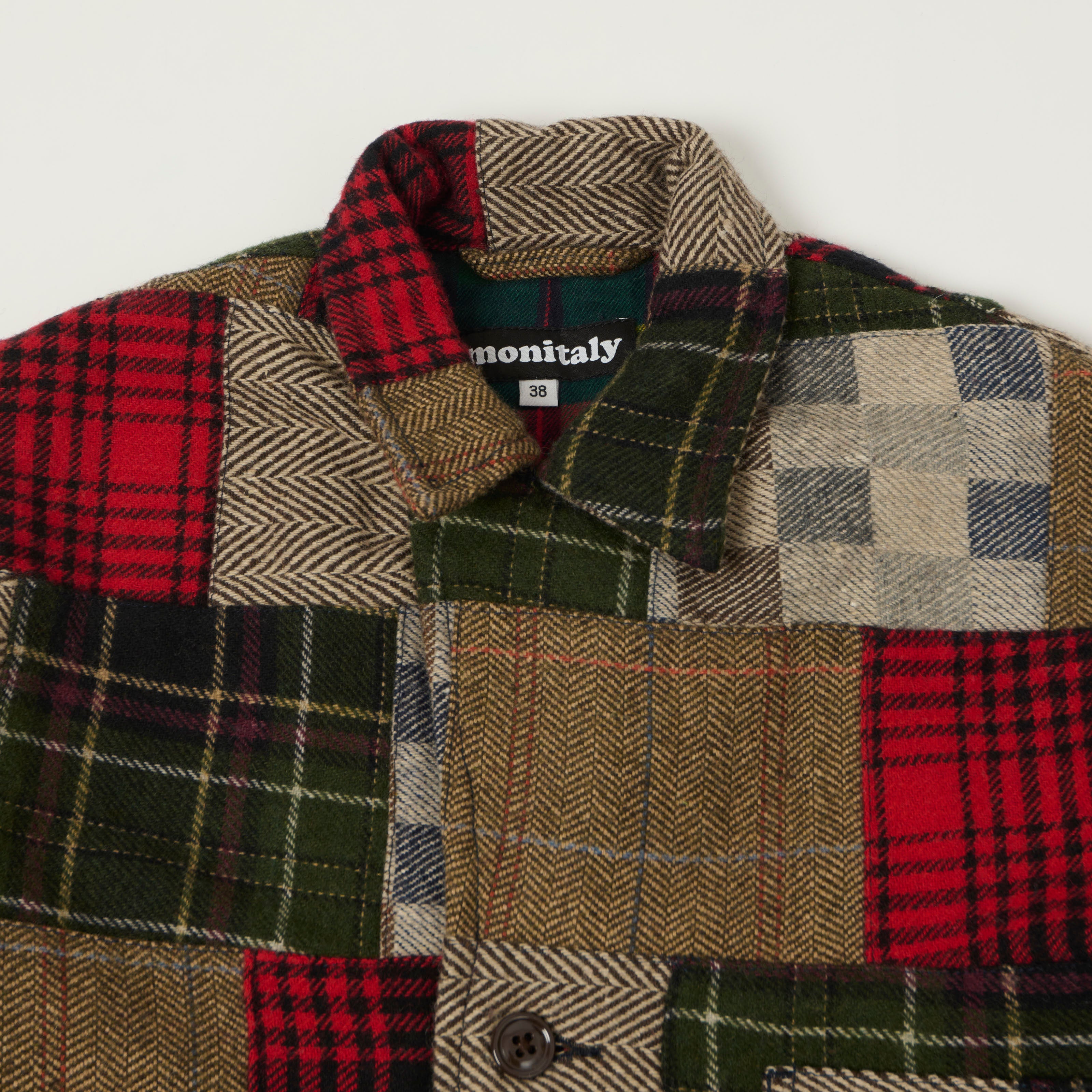 Monitaly Wool Patchwork Italian Jail Jacket - Red/Brown