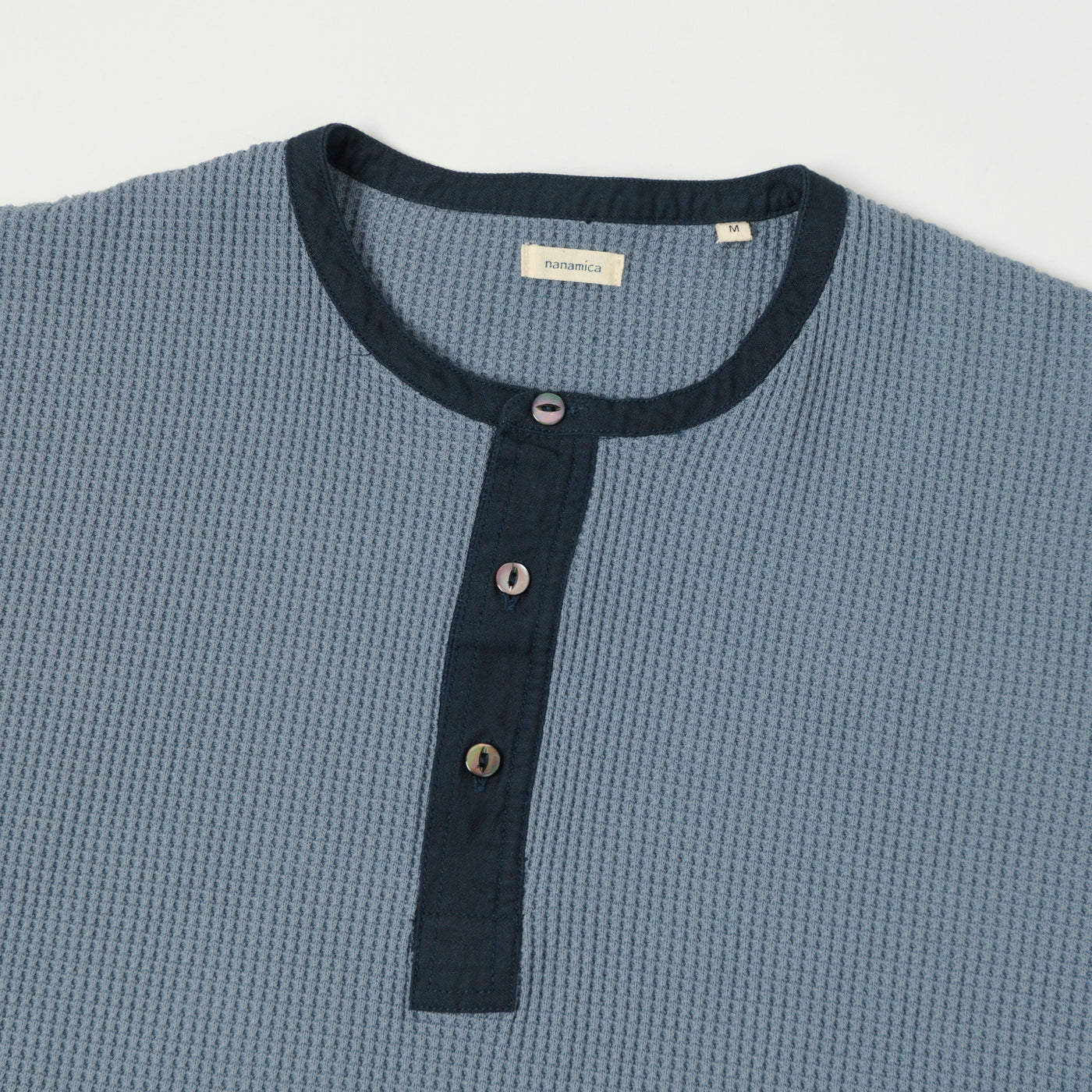 Nanamica Henley Neck Thermal T-Shirt - Blue Gray