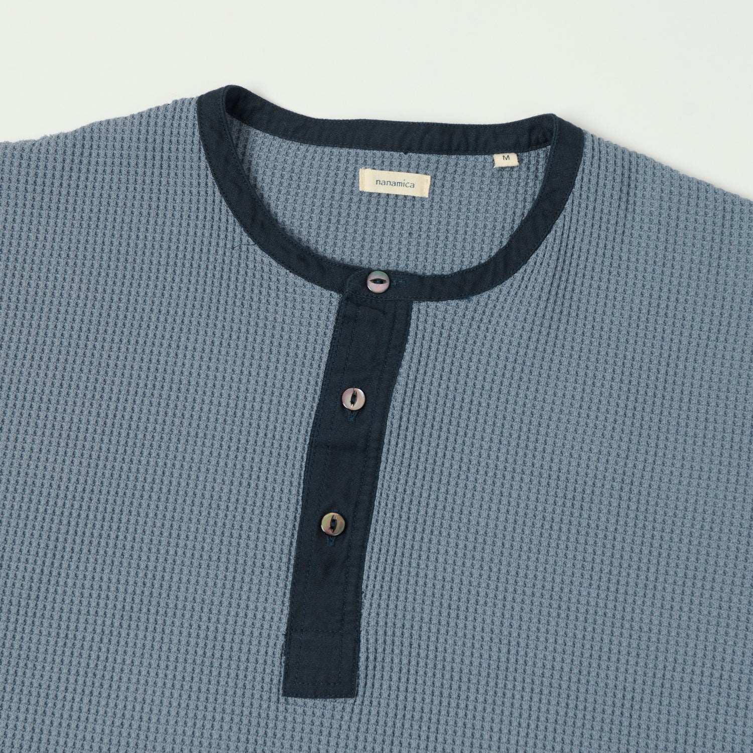 Nanamica Henley Neck Thermal T-Shirt - Blue Gray