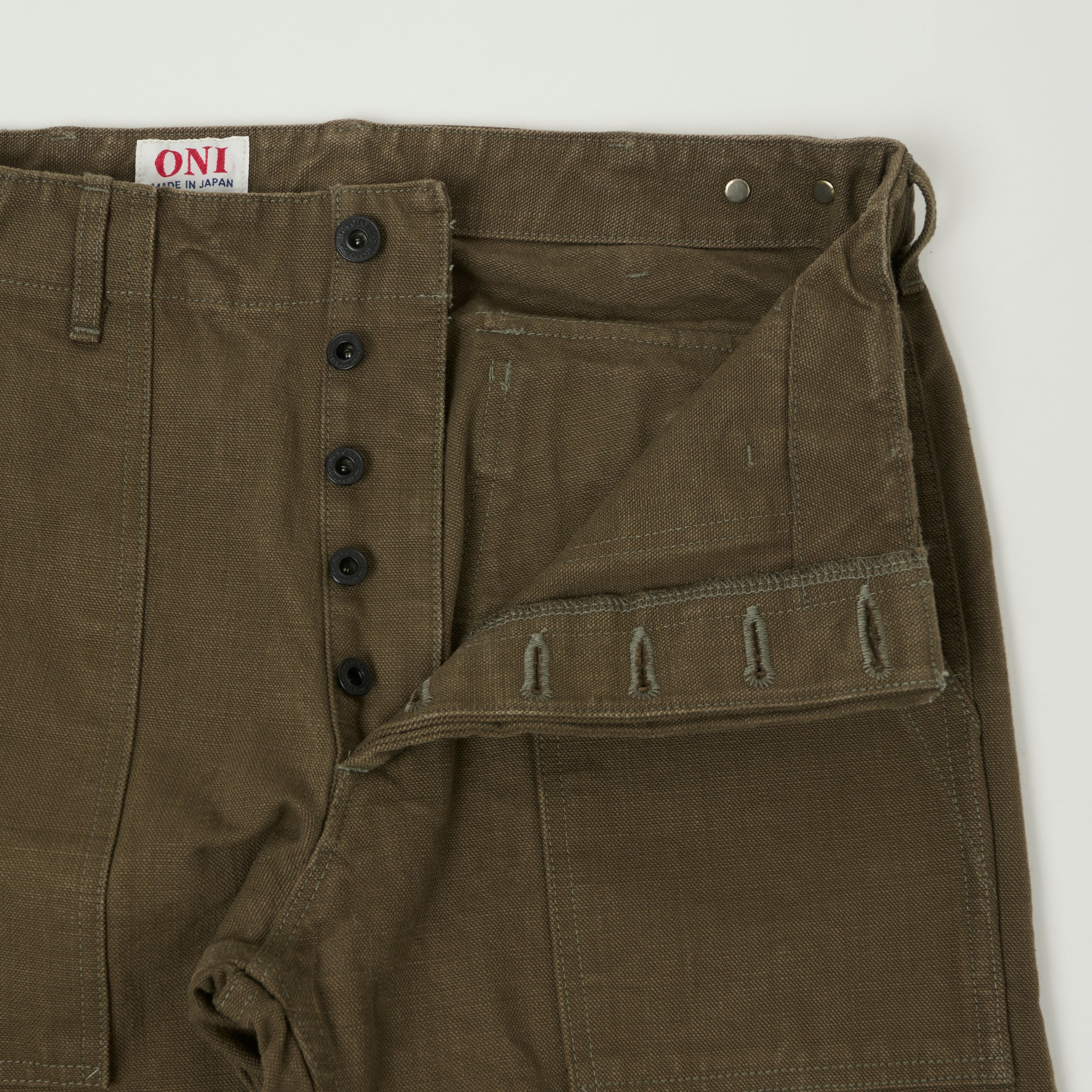 ONI Denim 207HOX-OLB 13oz Sulfur Dyed Canvas Baker Trousers - Olive Brown