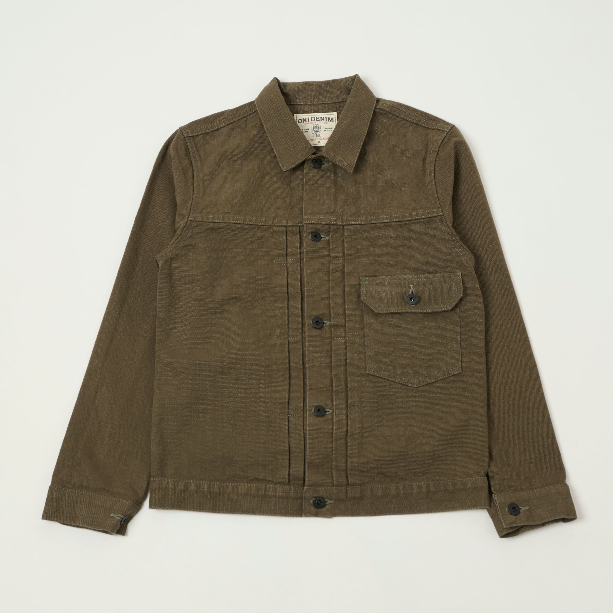 ONI Denim 01507-HOX-BRK 13oz Sulfur Dyed Canvas Type I Denim Jacket - Olive Brown