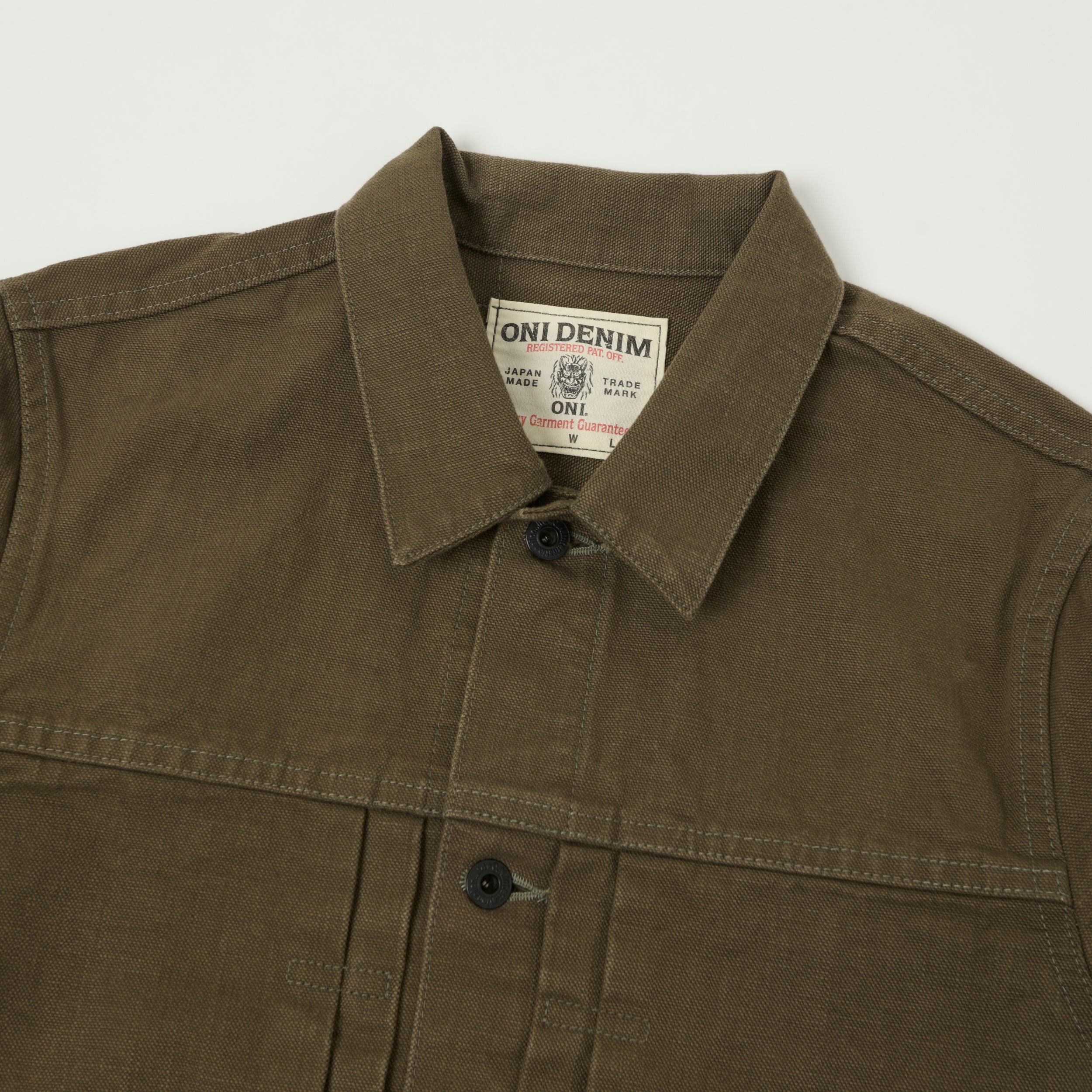 ONI Denim 01507-HOX-BRK 13oz Sulfur Dyed Canvas Type I Denim Jacket - Olive Brown