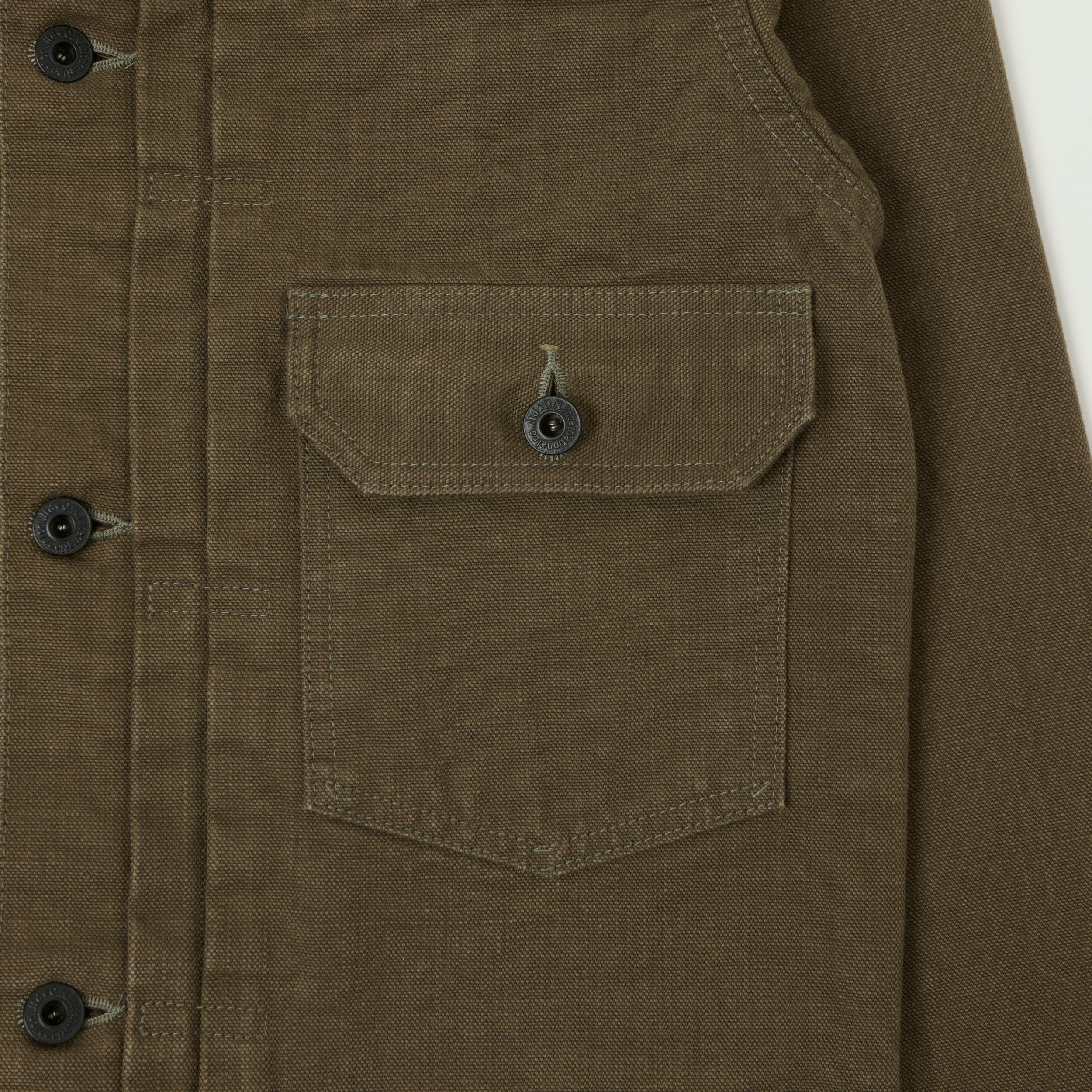 ONI Denim 01507-HOX-BRK 13oz Sulfur Dyed Canvas Type I Denim Jacket - Olive Brown