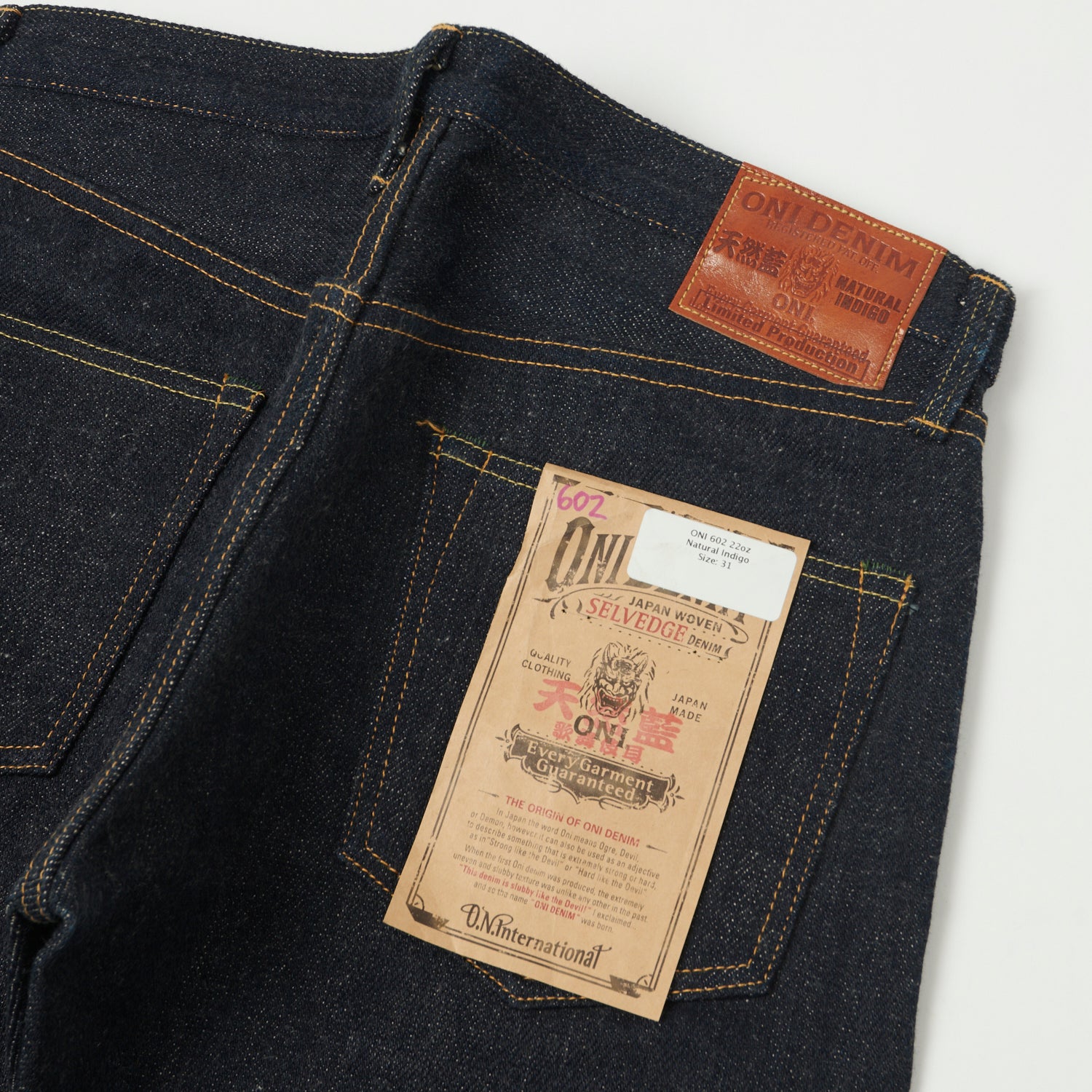 ONI Denim 602 Natural Indigo 22oz Regular Tapered Jean - Raw