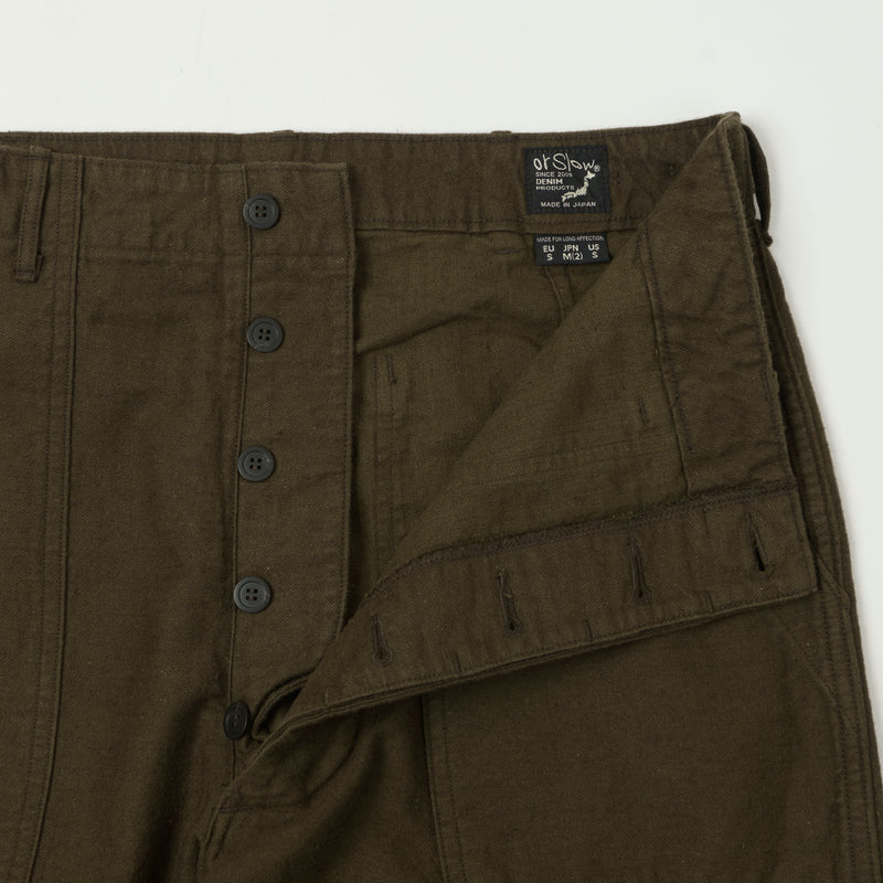 orSlow Brushed Cotton Linen Fatigue Pants - Coffee Brown