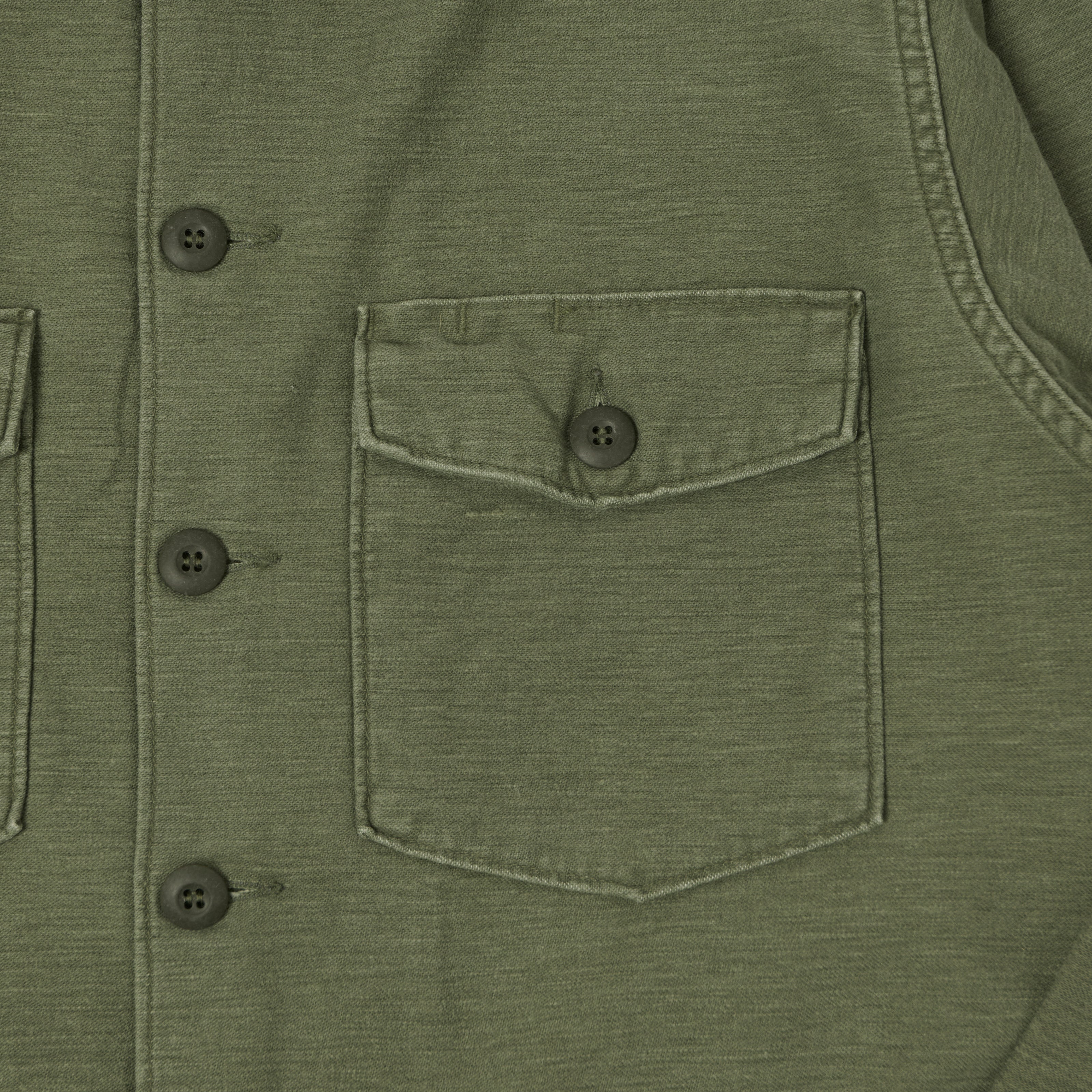 orSlow Contrast Pocket Sateen Overshirt - Olive Stone Wash