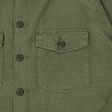 orSlow Contrast Pocket Sateen Overshirt - Olive Stone Wash