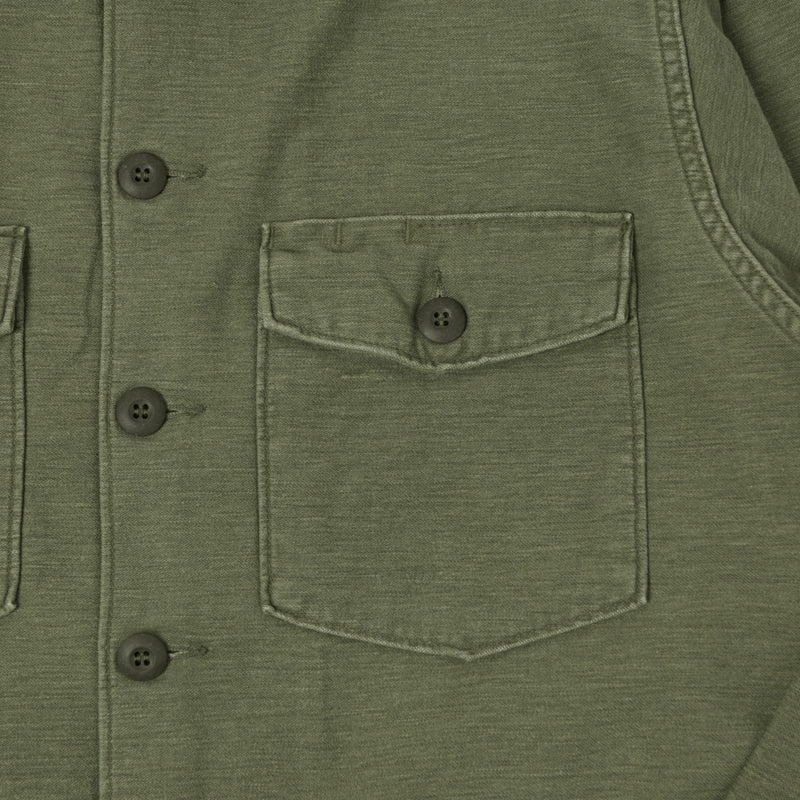 orSlow Contrast Pocket Sateen Overshirt - Olive Stone Wash
