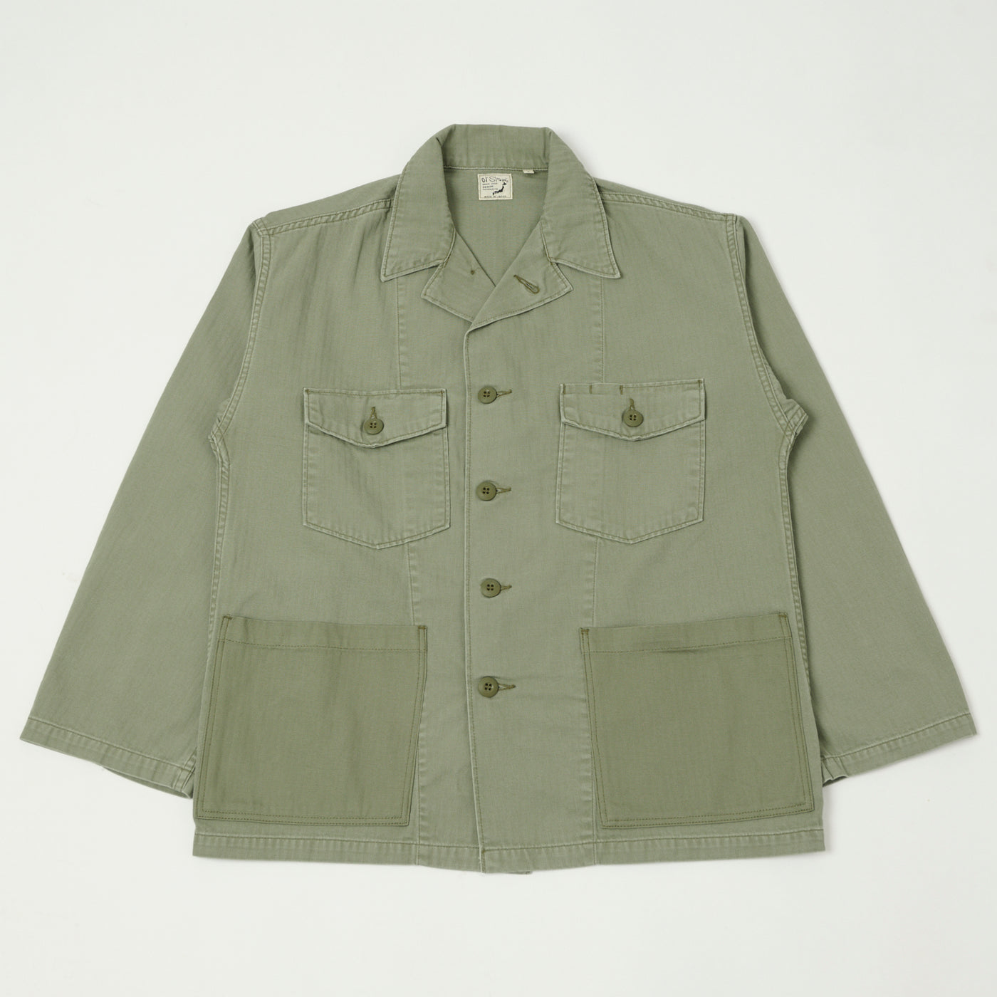 orSlow Herringbone Twill Contrast Pocket Overshirt - Green