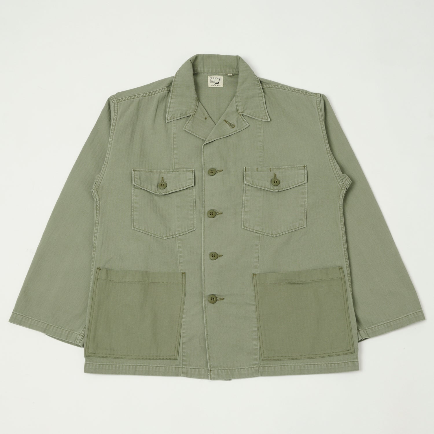 orSlow Herringbone Twill Contrast Pocket Overshirt - Green