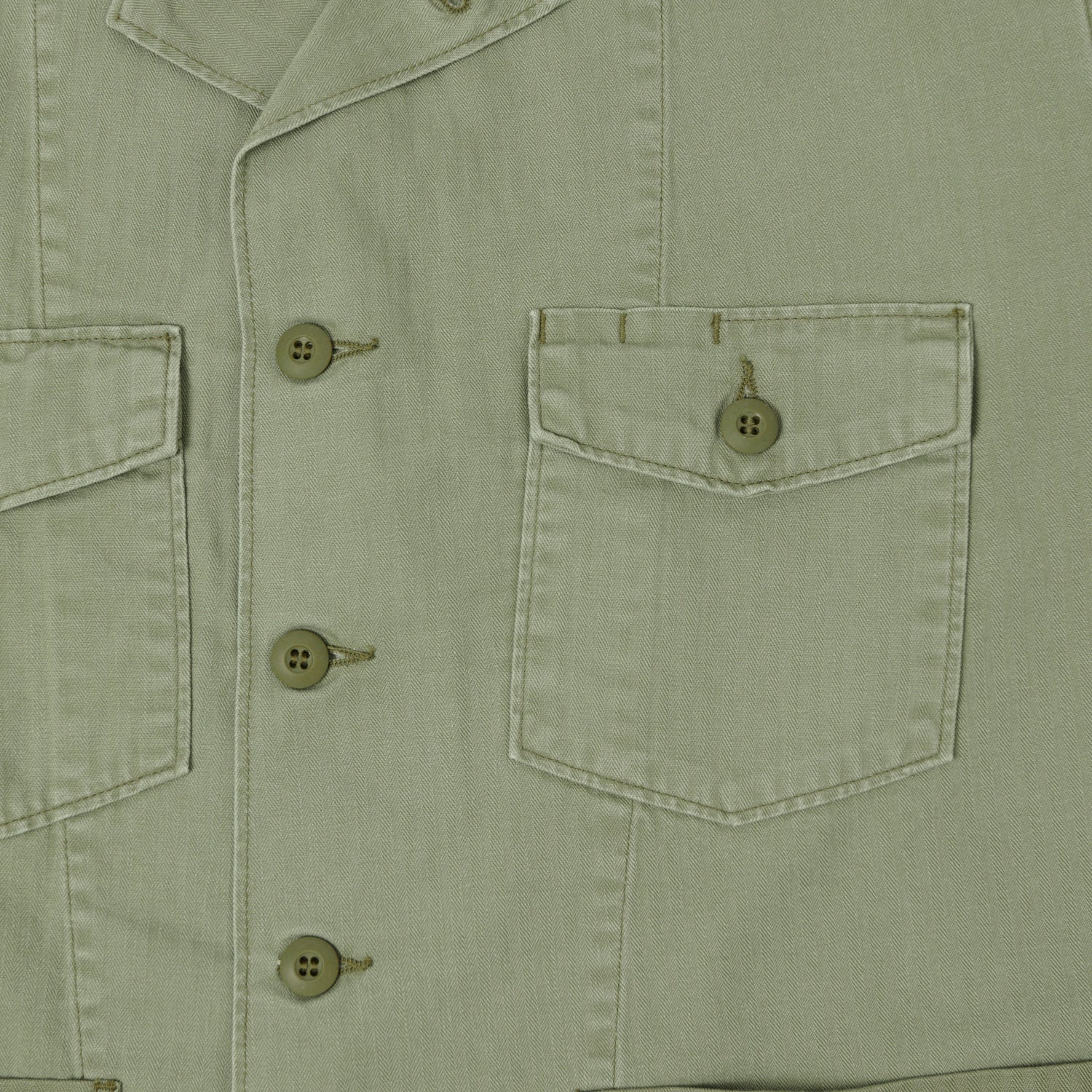 orSlow Herringbone Twill Contrast Pocket Overshirt - Green